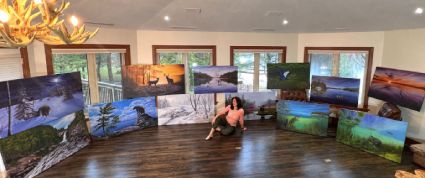 Shana Talebpour completes her art collection delivery, sharing a moment with a local collector in Muskoka, ON.