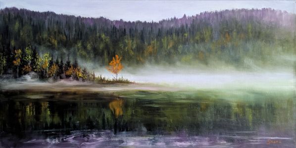 Misty Lake - oil painting by Shana Talebpour