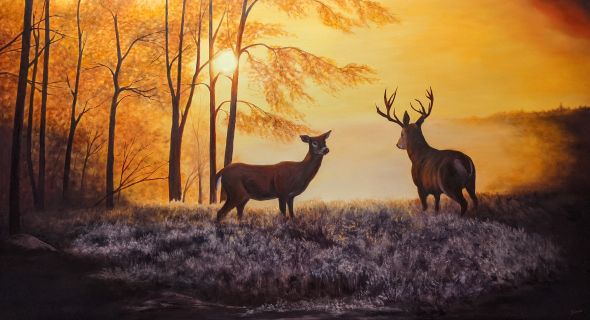 Sunrise Deer - oil painting by Shana Talebpour