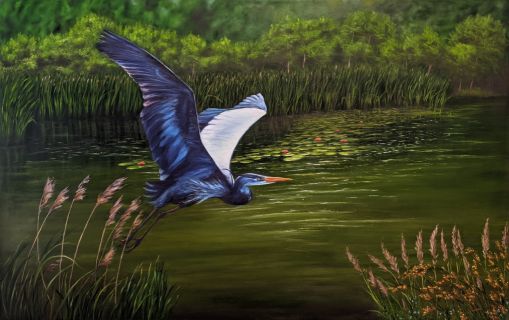 The Great Blue Heron - oil painting by Shana Talebpour